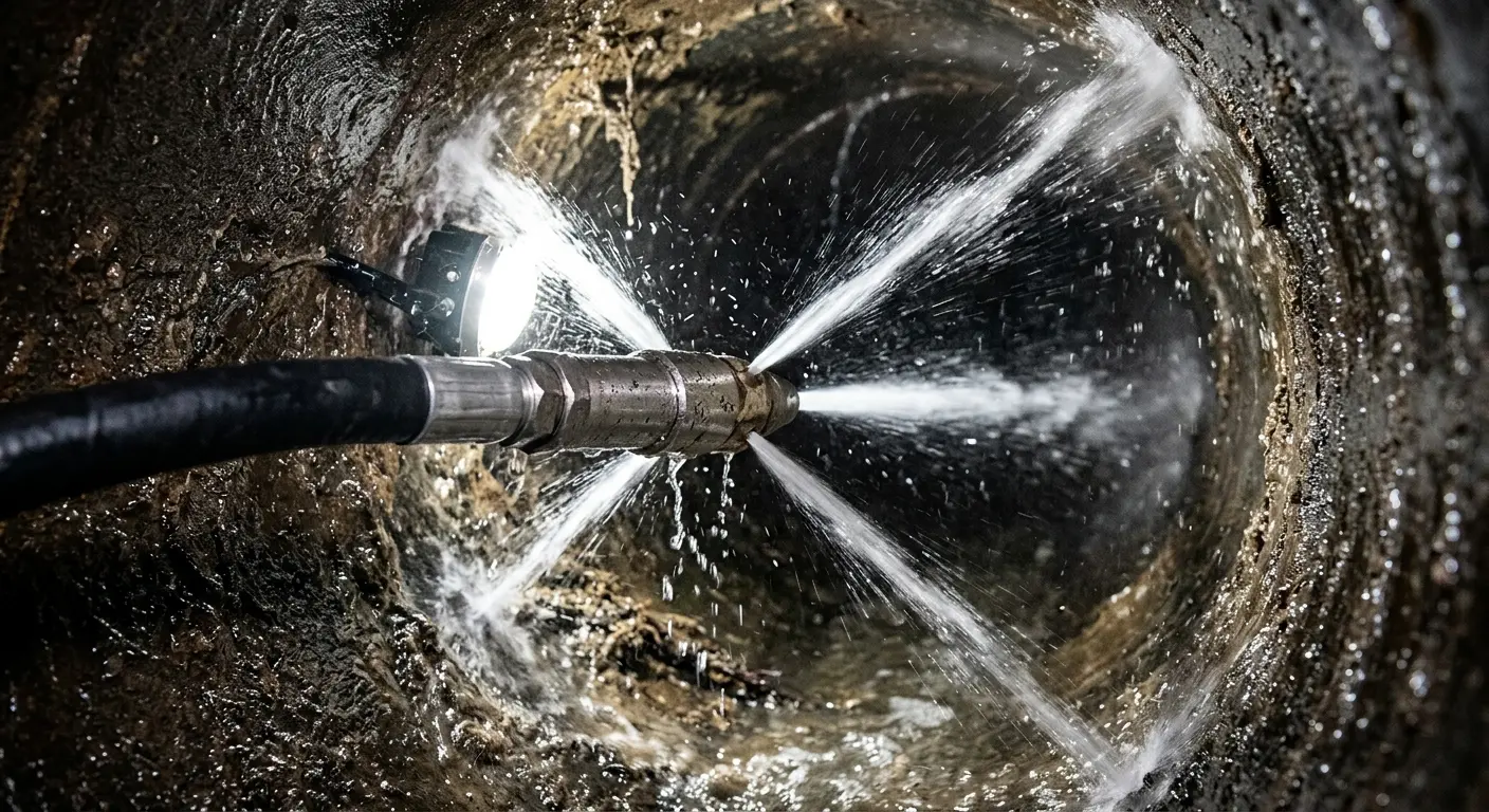High-pressure hydro jetting nozzle cleaning sewer pipe for Trenchless Sewer Repair in Tredyffrin